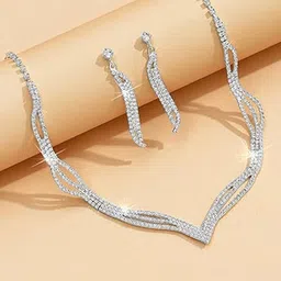 Peora Silver-Plated Cubic Zirconia-Studded Jewellery Set-image-40