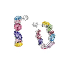 SWAROVSKI Rhodium-Plated Crystals Stone-Studded Hoop Earrings image 5