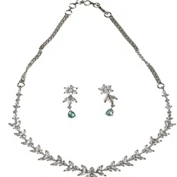 Gemron Jewel Rhodium-Plated Cubic Zirconia & American Diamond Studded Jewellery Set image 4