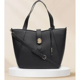 Van Heusen Women Black Textured Formal Handbag With Detachable Strap image 1