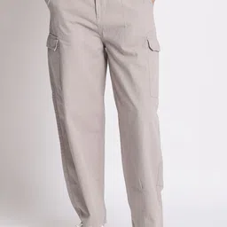 The Roadster Lifestyle Co Men Pure Cotton Loose Fit Balloon Cargo Trousers-image-36