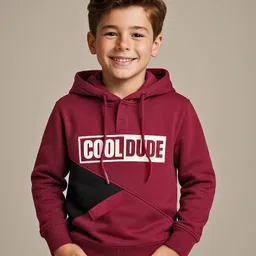 Pine Kids Cotton Knit Full Sleeves Cut & Sew Design Hooded Sweatshirt with Text Print - Maroon-picture-10