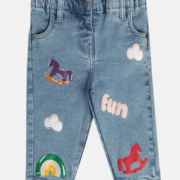 MINI KLUB Cotton Denim Rocking Horse & Fun Text Printed Jeans - Blue-image-18