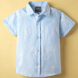 Little Kangaroos Cotton Woven Half Sleeves Shirts With Tropical Print - Light Blue-picture-23
