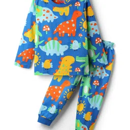 Babyhug Cotton Knit Full Sleeves Co-Ord Night Suit With Dino Print - Blue-picture-18