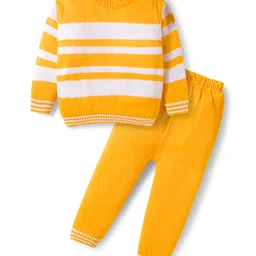 Babyhug Knitted Full Sleeves Striped Sweater Set - Yellow-image-96
