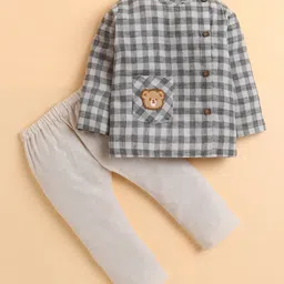Polka Tots Cotton Woven Full Sleeves Checked Jhabla & Pant Set - Grey-picture-31