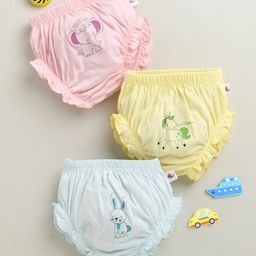 BUMZEE Cotton Panties with Animal Print Pack of 3 - Yellow & Sky Blue-picture-36