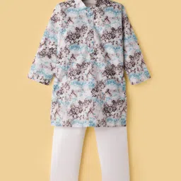 Ridokidz Full Sleeves Floral Printed Kurta Pyjama Set - Light Blue-picture-27