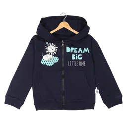 The Mom Store Cotton Blend Knit Full Sleeves Dream Big Text Printed Light Winter Hooded Jacket - Navy Blue-image-43