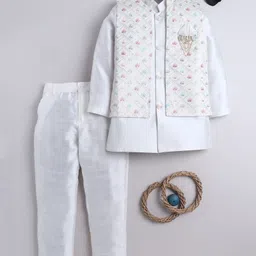 BT DEZINES Cotton Silk Woven Full Sleeves Solid Sherwani Trouser With Leaves Embroidered & Sequins Embellished Jacket Set - Multi Colour-picture-39