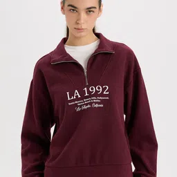 DeFacto Women Typography Printed Half Zipper Sweatshirt-picture-41