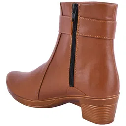 Shoetopia Buckle Applique Detailed Zipper Closure Boots - Tan image 3