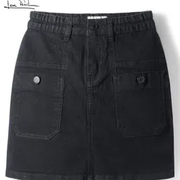 arias by lara dutta Arias Cotton Woven Denim Washed Skirt With Patch Pocket - Black image 2