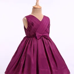 Babyhug Woven Sleeveless Solid Colour Party Dress With Bow Applique - Wine image 4