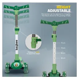 Baybee Kitty Kick Scooter for Kids, Foldable Kids Scooter with 3 Height Adjustable Handle & Music, Skate Scooter with LED PU Wheels & Brake (Green) image 4