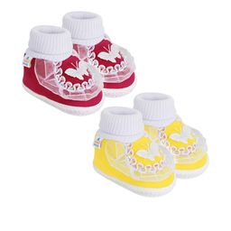 NESKA MODA Kids Pack of 2 Cotton Red & Yellow Booties-picture-37