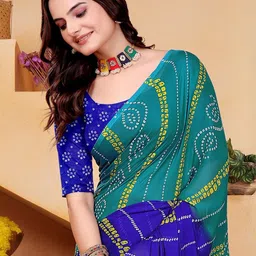KANOODA Dark Blue Green Printed Bollywood Georgette Saree-image-28
