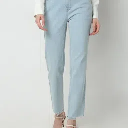 Vero Moda Light Blue Cotton Straight Fit High Rise Jeans-picture-15