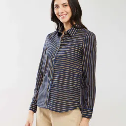 Pink Fort Navy Cotton Striped Shirt image 3