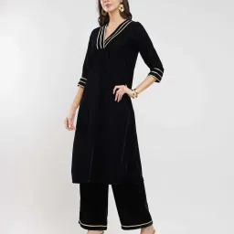 Pink Fort Black Plain Kurta and Palazzo Set With Dupatta image 3