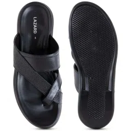 khadim Lazard by Khadims Men's Black Cross Strap Sandals image 3