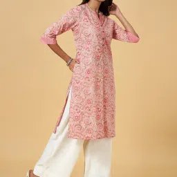Rangmanch by Pantaloons Pink Cotton Printed Straight Kurta image 3