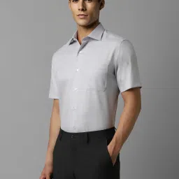 Louis Philippe Grey Cotton Regular Fit Texture Shirt image 3