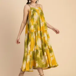 Moomaya Yellow & Green Printed Midi Dress image 3