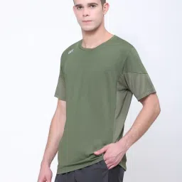 Dida Olive Polyster Regular Fit Colorblock T-Shirt image 3