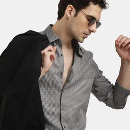 The Collection Men Classic Slim Fit Geometric Printed Spread Collar Cotton Formal Shirt-picture-39