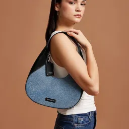 Miraggio Gaby Denim and Black Small Textured Hobo Bag image 3