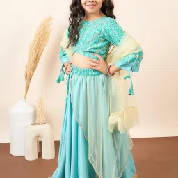 StyloBug Girls Green Printed Lahnga Choli image 3