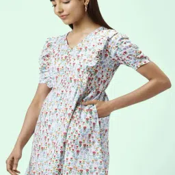 People by Pantaloons Off-White Cotton Floral Print A-Line Dress image 3