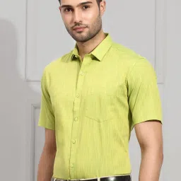Ramraj Green Cotton Slim Fit Self Pattern Shirt image 3