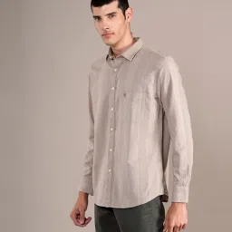 Cantabil Cream Cotton Regular Fit Striped Shirt image 3