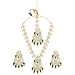 Zaveri Pearls Green Beads Long Bridal Kundan Necklace Earring & Maangtikka Set-ZPFK11074 image 3