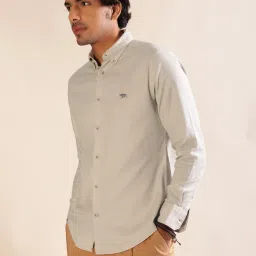 ANDAMEN Light Grey Slim Fit Textured Cotton Shirt image 3