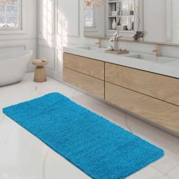 OBSESSIONS Teal Blue Polyester Quick Dry & Anti Skid Bath Mat (Large)-picture-12