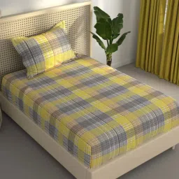 BIANCA Estonia Yellow & Grey Cotton 116 TC 115 GSM Single Size Bedsheet With Pillow Cover image 3