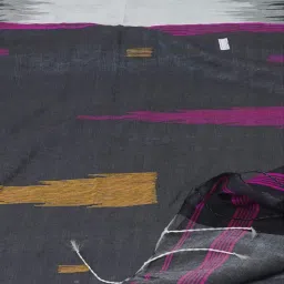 Unnati Silks Black & White Linen Woven Saree With Unstitched Blouse image 3