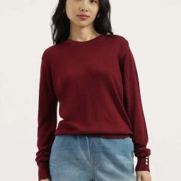 United Colors Of Benetton Maroon Regular Fit Sweater-picture-3