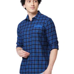 Spykar Blue Cotton Regular Fit Checks Shirt image 3