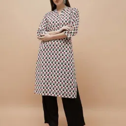 Melange By Lifestyle Off White Cotton Regular Fit Printed Kurta-picture-27