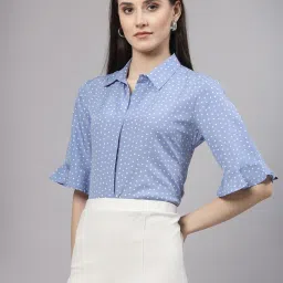 Style Quotient Blue & White Printed Top image 3