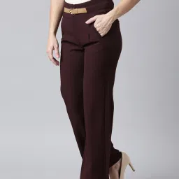 showoffff SHOWOFF Maroon Regular Fit Mid Rise Trousers image 3