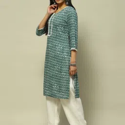 Rangriti Green Printed Straight Kurta image 3