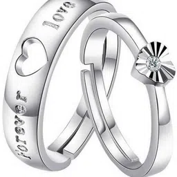 J.S ENTERPRISES Set Of 2 Unisex Stainless Steel Artificial Stones Studded Finger Ring-image-37