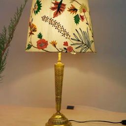 FOS LIGHTING Conical Antique Golden & White Brass Table Lamp With Fabric Shade-picture-49