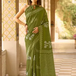 Saree Mall Green Printed Sarees With Unstitched Blouse-image-14